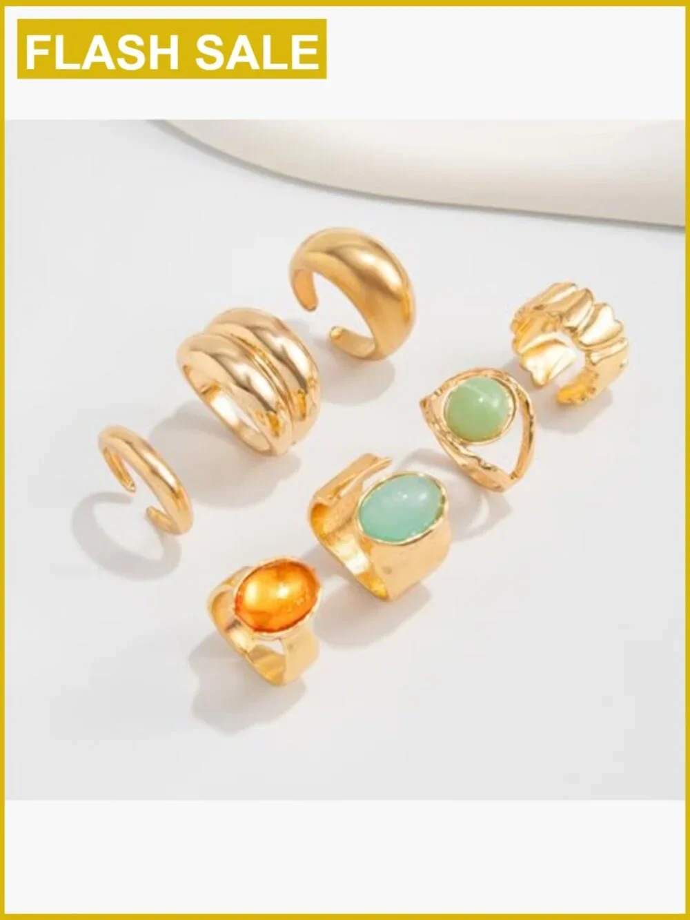 Chunky Stacking Ring Set - 7 Adjustable Rings for Women